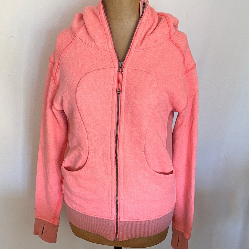 Lululemon sz 4 hot salmon pink Scuba Pink Zip-Up Hoodie great pre owned cond - Picture 2 of 8